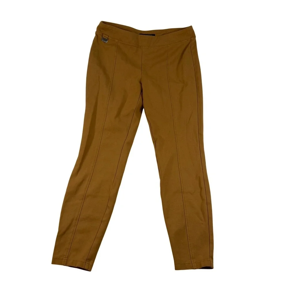 Zac & Rachel Womens Camel Brown Pintuck Seam Pull On Slim Leg Pants Size M
